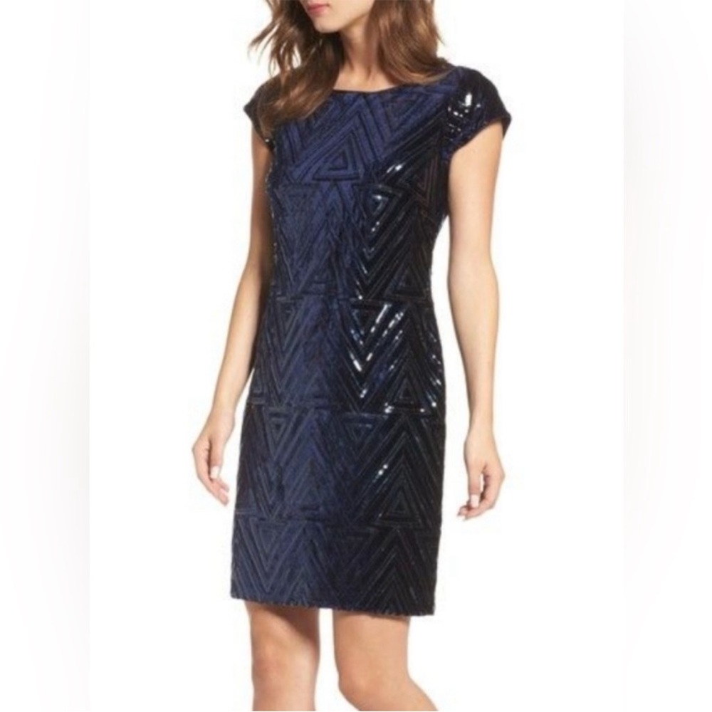 NWOT Eliza J Blue Velvet Sequin Short Sleeve Dress